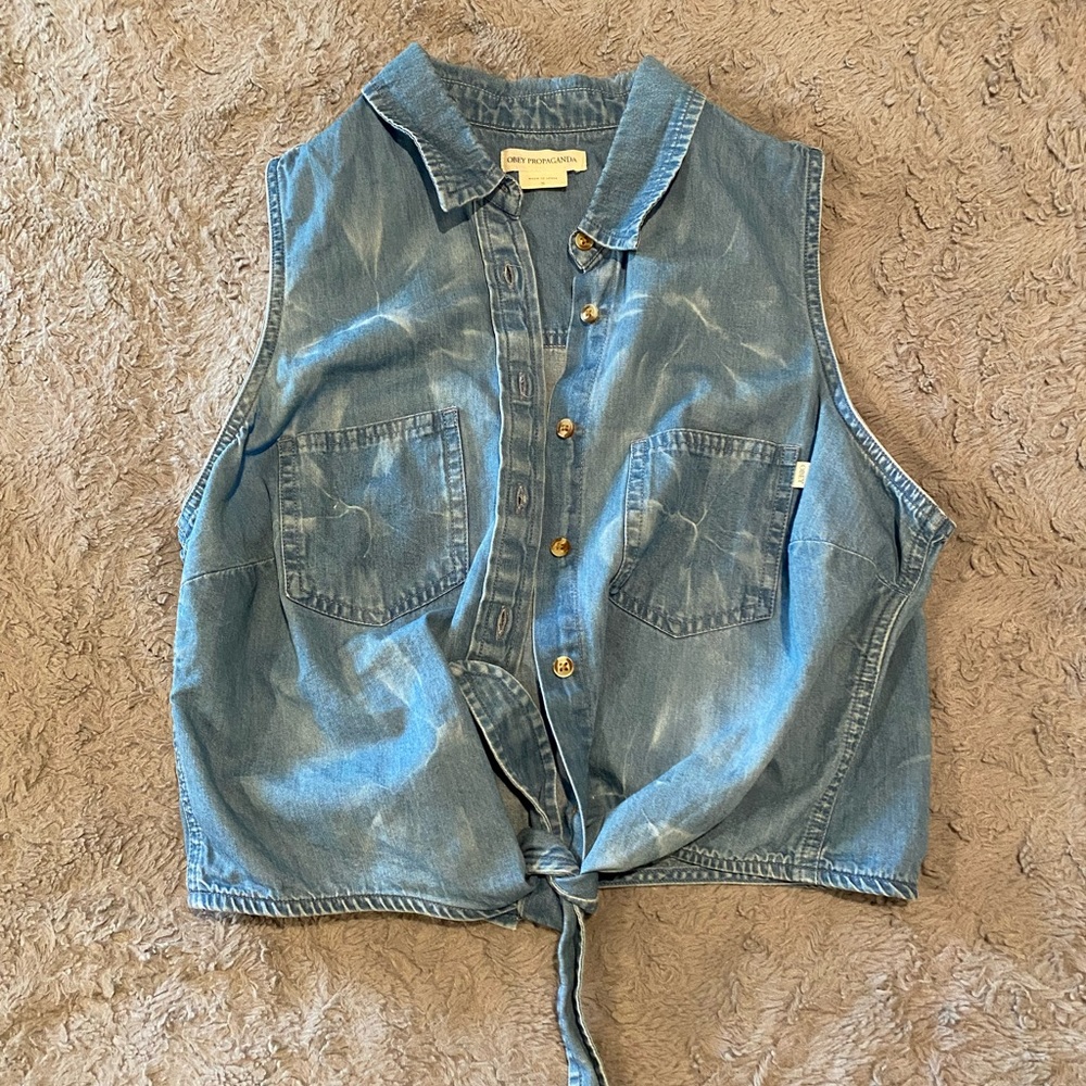 Obey Denim Crop Top Sz. Small
